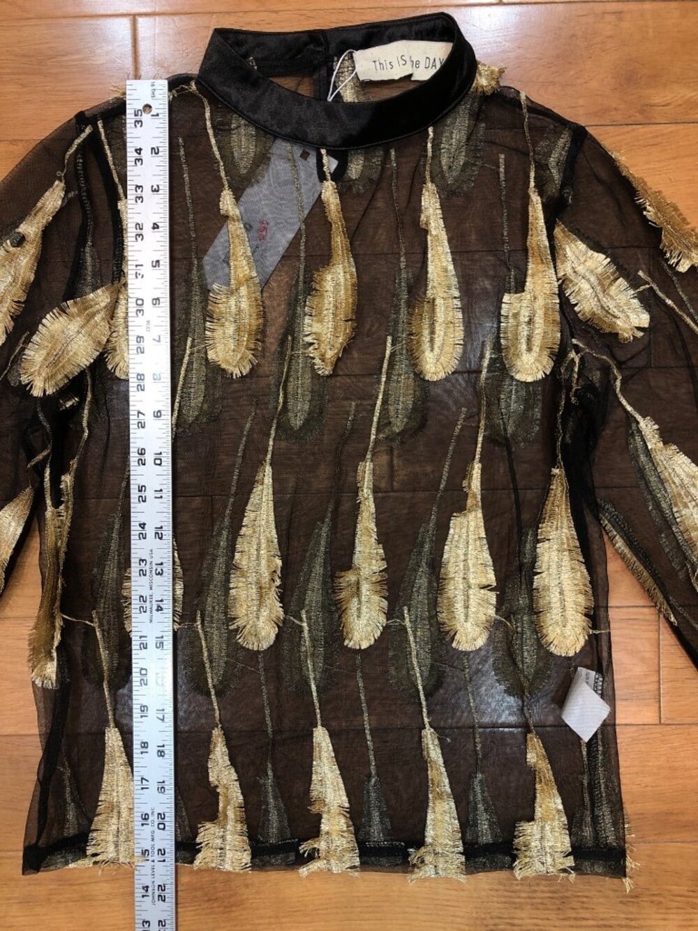 NWT This IS the Day Black Sheer Blouse Gold Embellishments Gothic Romance Size S - Picture 9 of 11